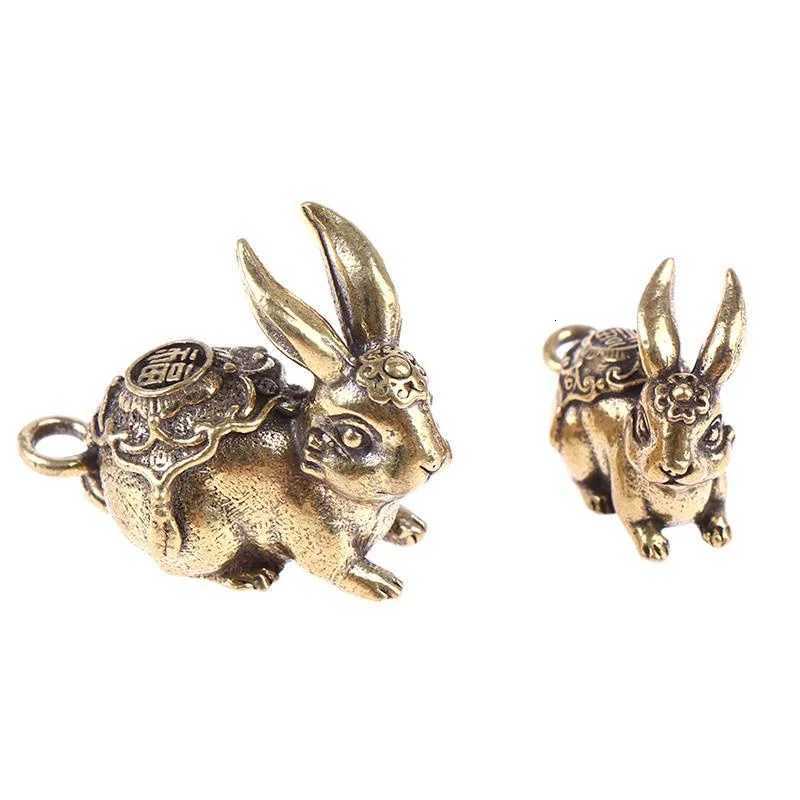1 Pcs Chinese New Year Brass Zodiac Lucky Rabbit Statue Ornament Key Chain Pendant Figurine Home Office Decorations AccessoriesT260415
