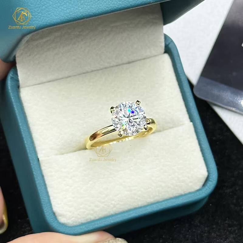 14K Real Gold D 3ct Moissanite Custom Diamond Round Cut Engagement Rings for Women Yellow Gold Unique Style