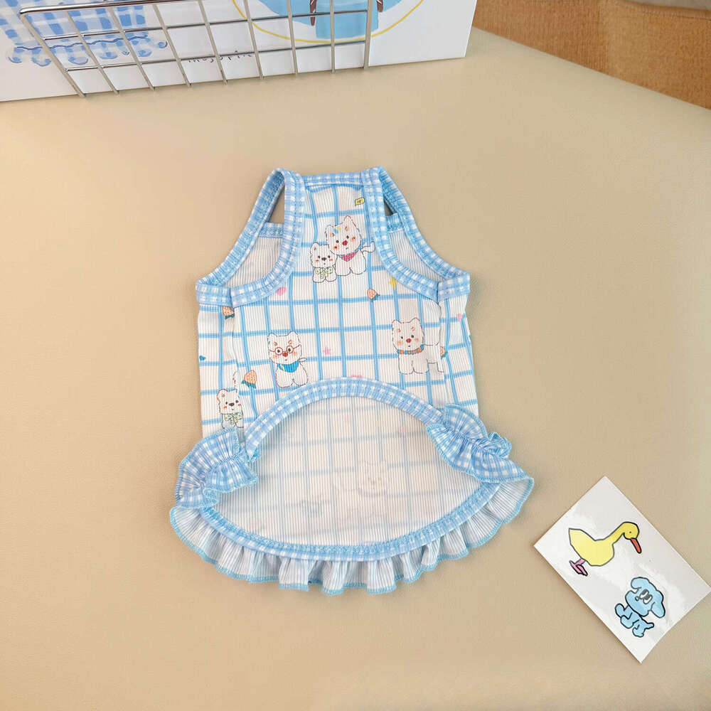 Spring Summer Plaid Suspender Dress Pet Clothes Dogs Cats Breathable Cooling Sun Protection Cute Bichon Pomeranian Wholesale Dropshipping pupakaIK