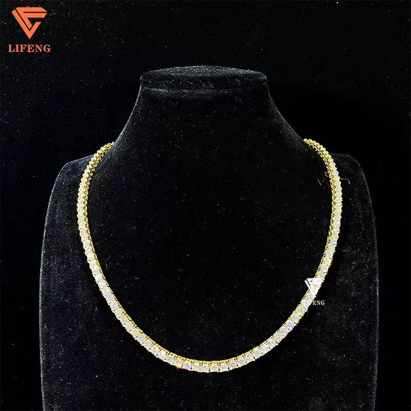 4mm GoldWhite Gold Plated 925 Sterling Silver Tennis Chain Necklace Iced Out Moissanite Diamond Hip Hop Jewelry Tennis Chain