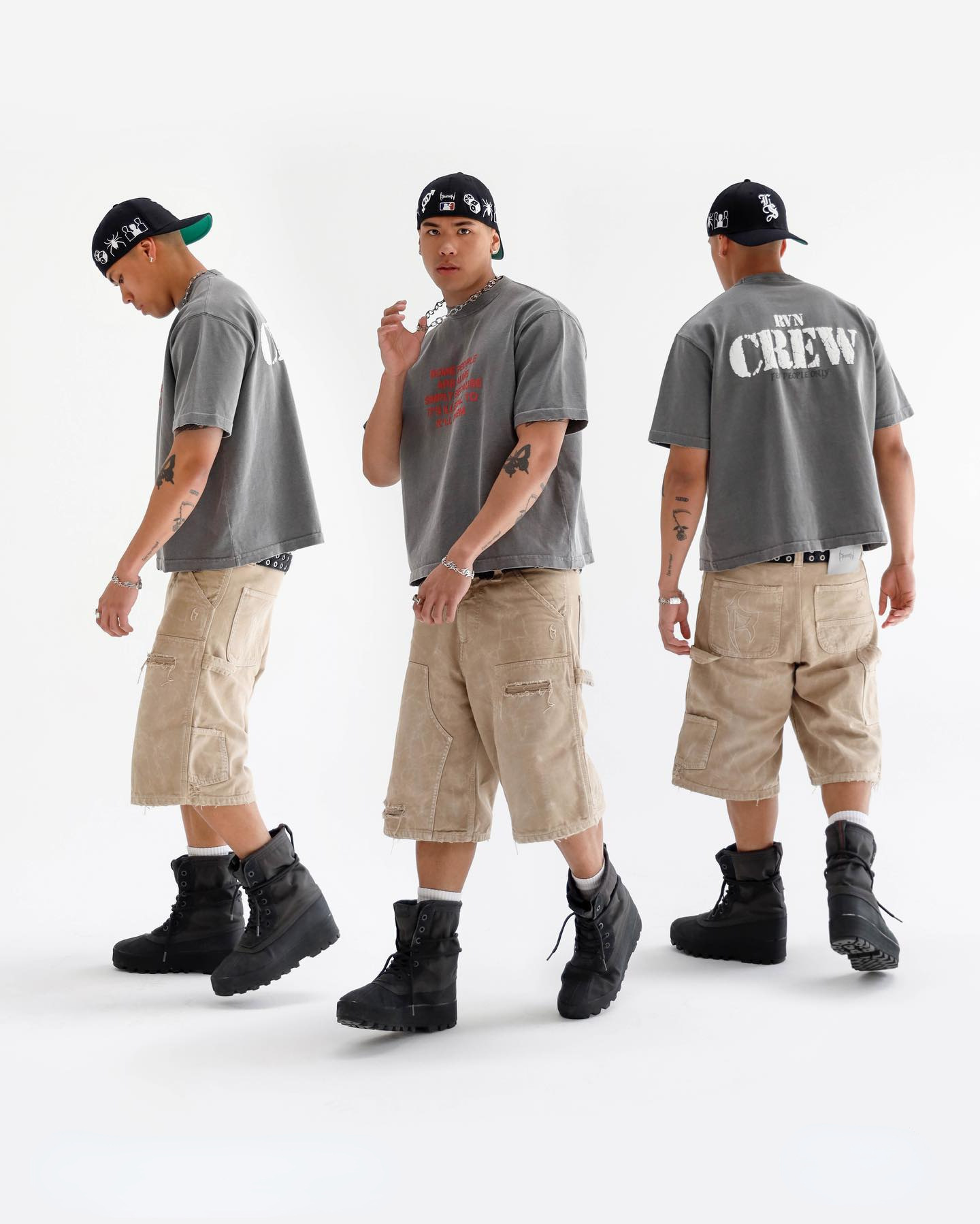 Men's Jeans Reaven Vintage Washed Denim Shorts Destroyed Mid Thigh Cargo Pockets Distressed Raw Hem Baggy Retro Streetwear Workwear Style