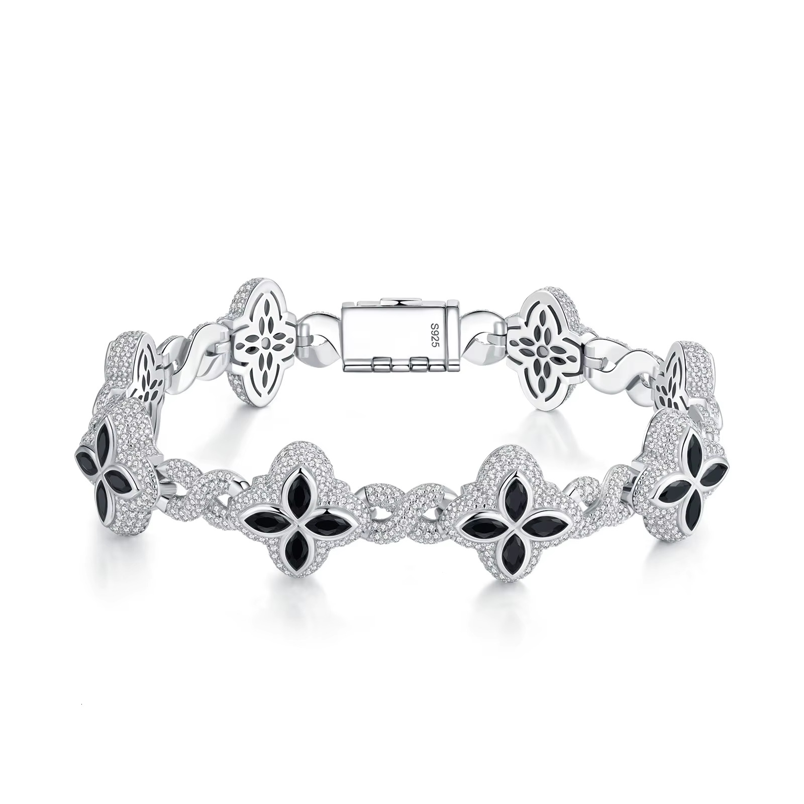 Hot Selling 15MM 925 Sterling Silver Cuban Clover Bracelets Iced Out Hip Hop Infinity Colored Moissanite Cuban Bracelet
