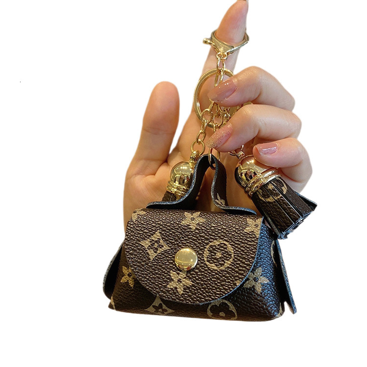 Cute Mini Leather Small Bag Coin Purse Earphone Bag Storage Bag Old Flower Pendant Key Card Holder Key Bag for Women