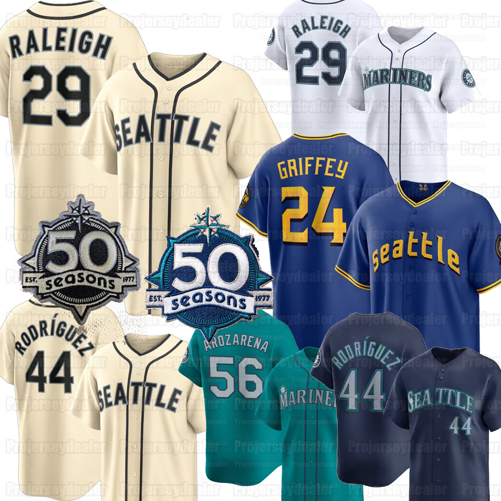29 Cal Raleigh Mariners Randy Arozarena 2026 50th Steelheads Jerseys Josh Naylor J.P. Crawford Julio Rodriguez Ken Griffey Jr. Rowdy Tellez Mitch Garver Men Women Youth