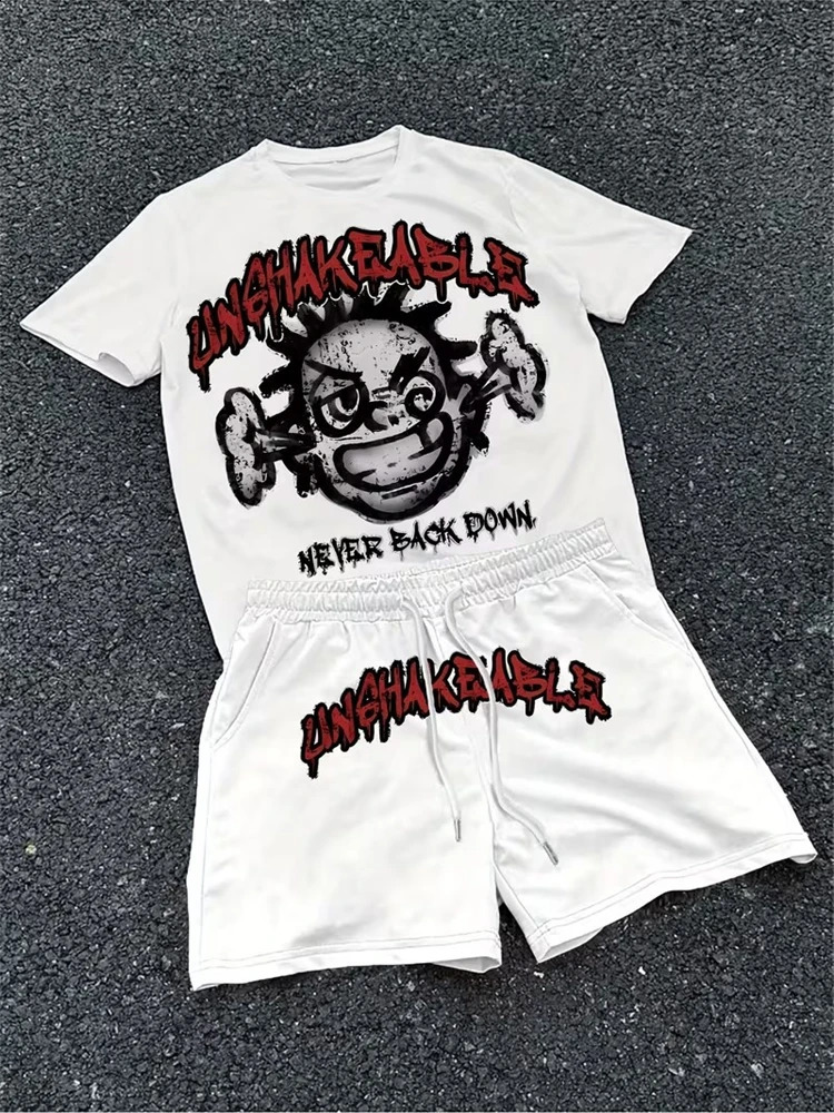 Spring And Summer American Trend 3D Printed Skull Mens Round-neck Top And Shorts Hip-hop Style Trendy And Cool 2pcs Set 260618CJ - view 3