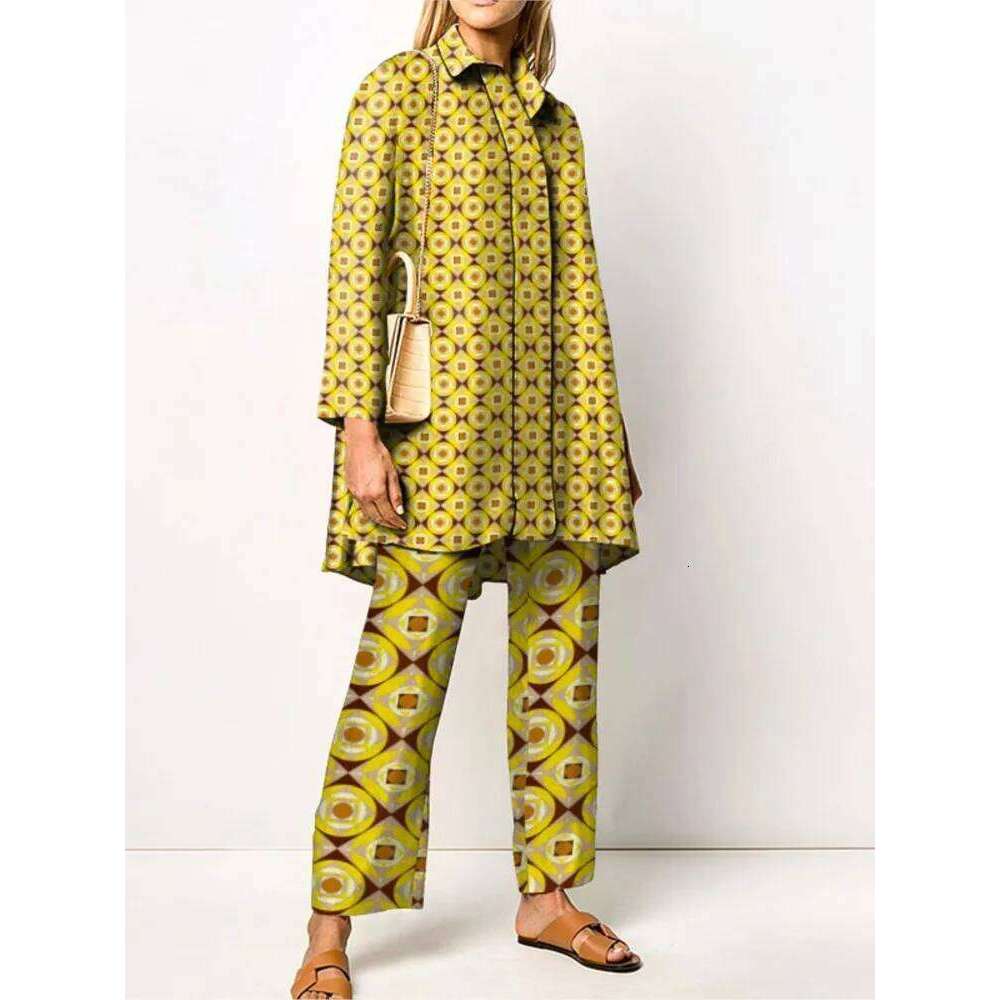 Autumn New Vintage Printed Pant Sets Women Long Shirts And Wide Legs Trousers Two Piece Set Fashion Trendy Streetwear Lady Suits MAKOUFEI