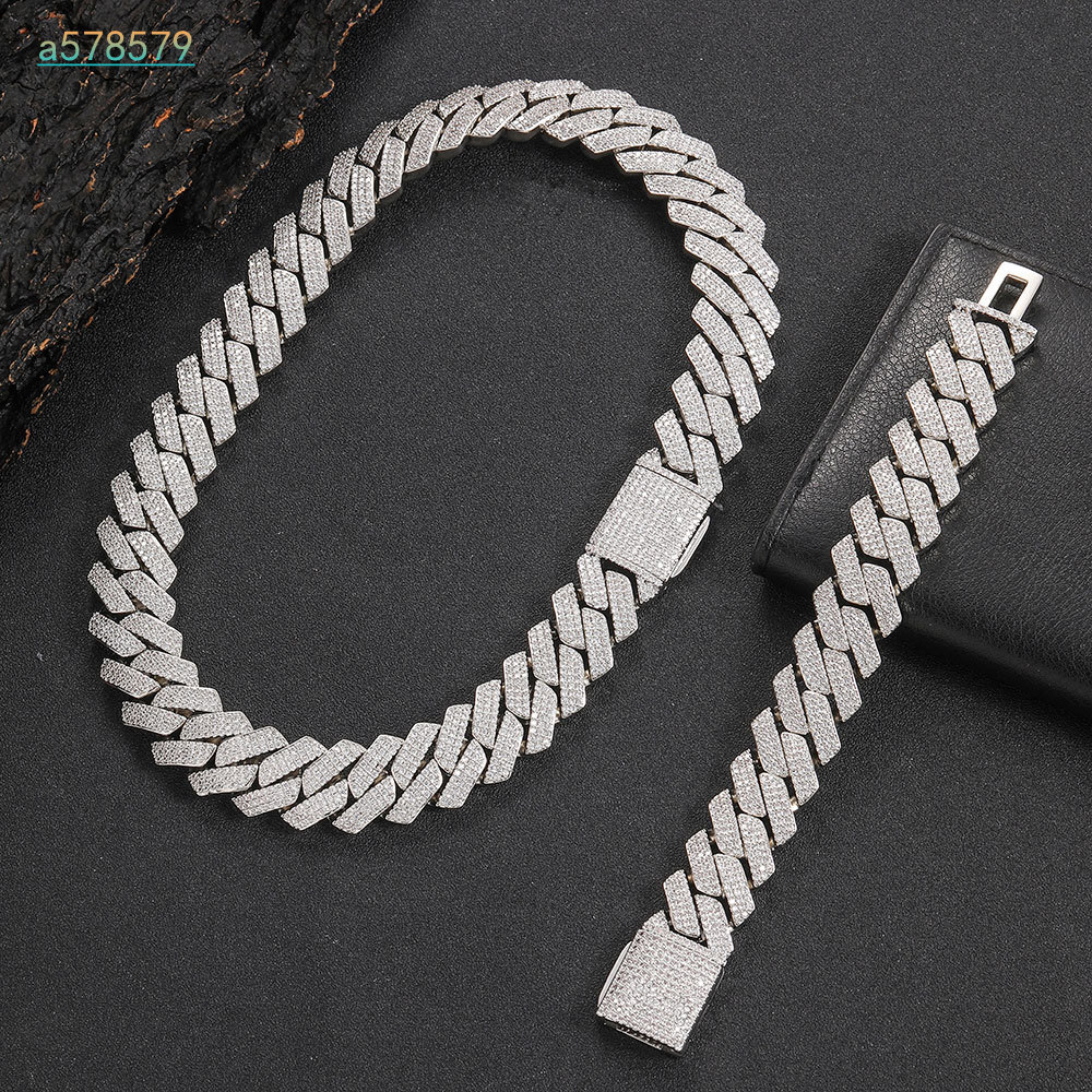 Collar de Cadena Cubana con Incrustaciones de Moissanita VVS Miami en Plata de Ley S925 Chapado en Oro/Plata Brillante Estilo Hip Hop Regalo para Homb