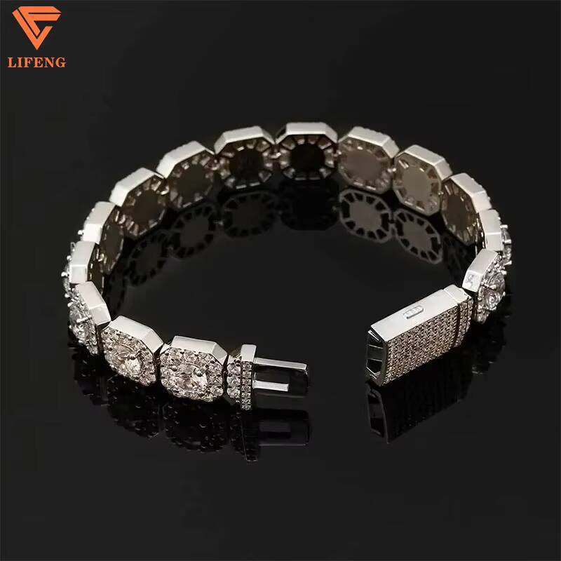 New 925 Silver 10mm Tennis Chain Bracelet Hip Hop Style Diamond VVS Moissanite Square 14K 18K Bangle for Men Fine Jewelry