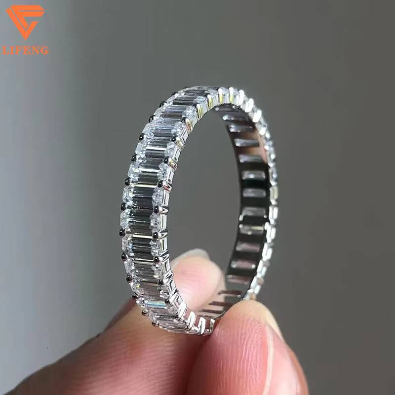 High Quality S925 Silver Moissanite Ring for Men Luxury Emerald Cut Promise Stacking Engagement 925 Silver Baguette Ring