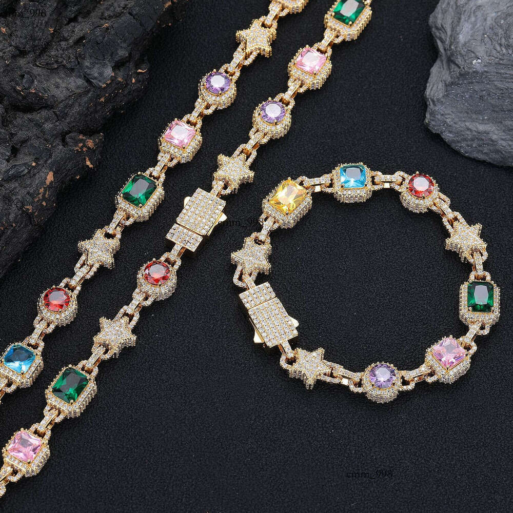 European American cross-border light luxury geometric star chain necklace with copper zircon and multi-color gemstones, 2025 winter fashion commuter j