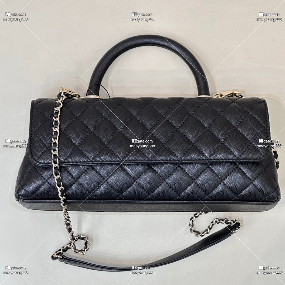 12A Upgrade Mirror Quality Designer Long Coco Handle Bag 31cm Luxury Chain Bags for Women Genuine Leather Shoulder Bag Black Crossbody Purse AS6091