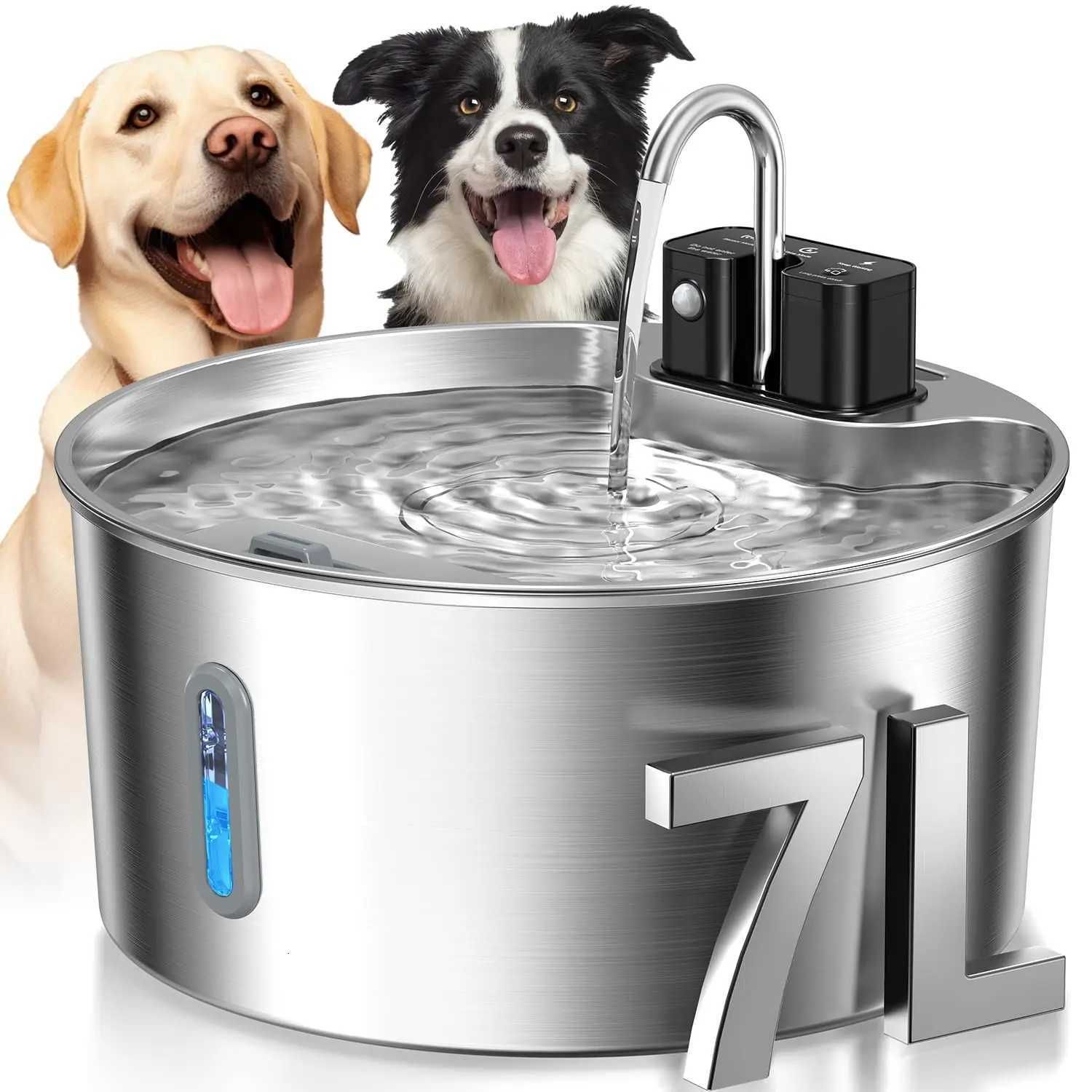 New 304 stainless steel pet water fountain with large capacity, wireless sensing, long-lasting battery, silent filtration, suitable for both dogs and 