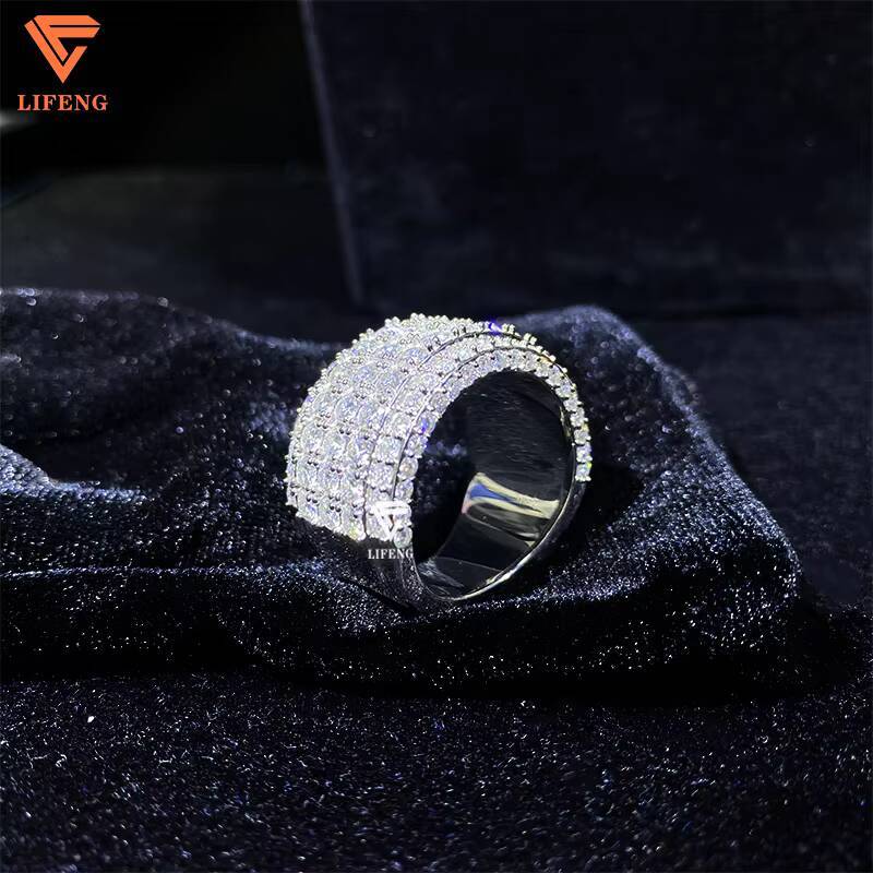 Fine Jewelry Ice Out Diamond Moissanite Ring Silver 925 Solid VVS Moissanite Wedding Ring 5 Rows Diamond Engagement Couple Ring
