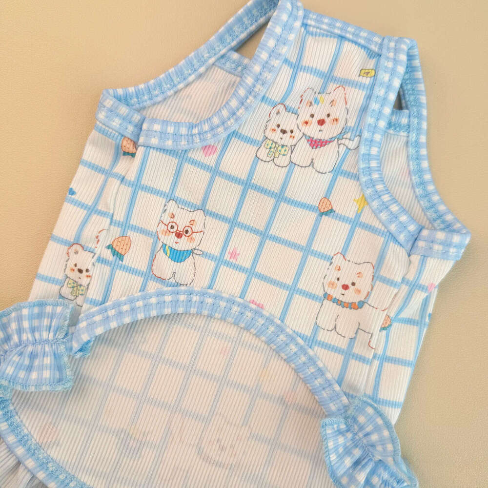 Spring Summer Plaid Suspender Dress Pet Clothes Dogs Cats Breathable Cooling Sun Protection Cute Bichon Pomeranian Wholesale Dropshipping pupakaIK