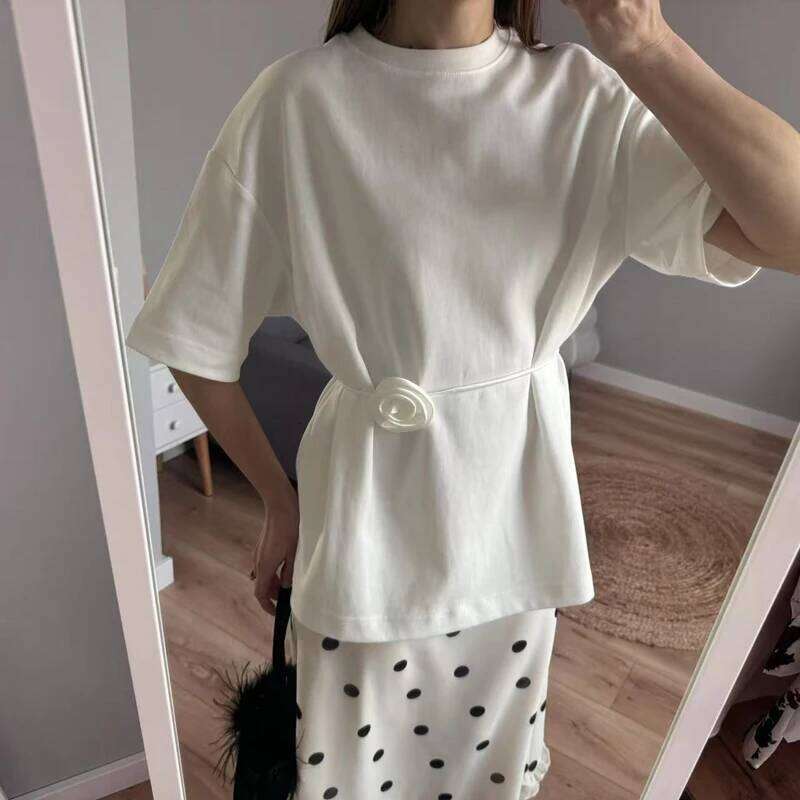 Summer Basic Style Yellow White Floral Print T-shirt Casual O Neck Short Sleeve Soft Tops Tee Women Fashion MAKOUFEI