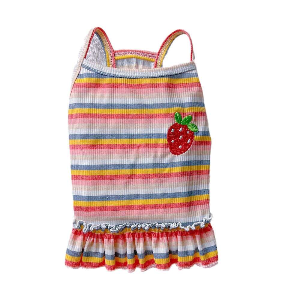 Famous brand New Rainbow Striped Pet Dog Cat Summer Ins Thin Clothes Puff Sleeve Vest Princess Style Dress pupakaIK