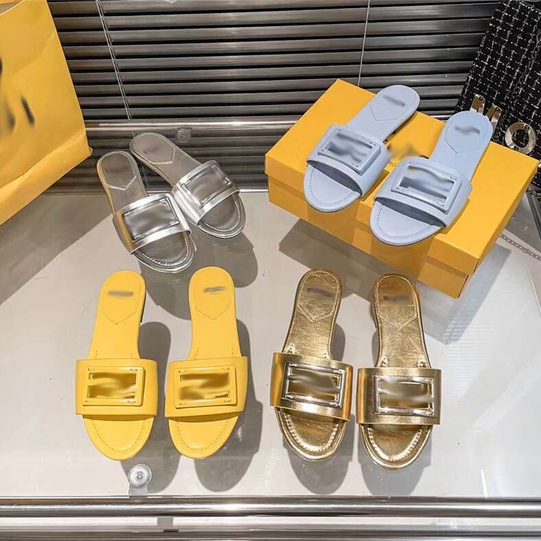 In Stock! designer sandals slippers European and American 2023 Summer New F Brand Women's Outdoor Flat Letter Buckle One-Word Candy Color Sandals