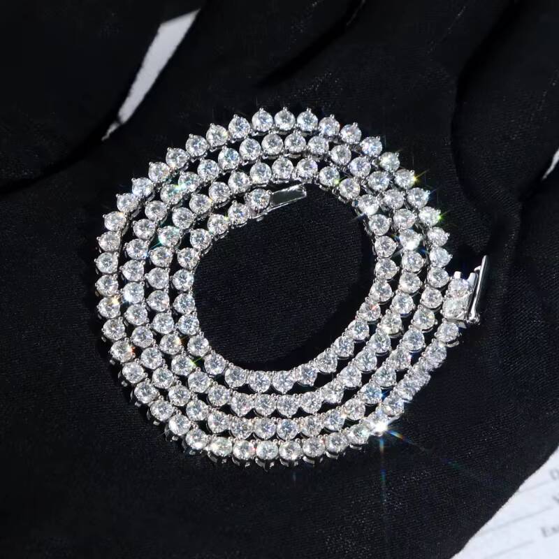 Hip-hop tennis necklace 925 Sterling Silver Tennis Chain With D Vvs Moissanite Gold Plated Fine Necklaces 3 Claws Gifts for Women and Men