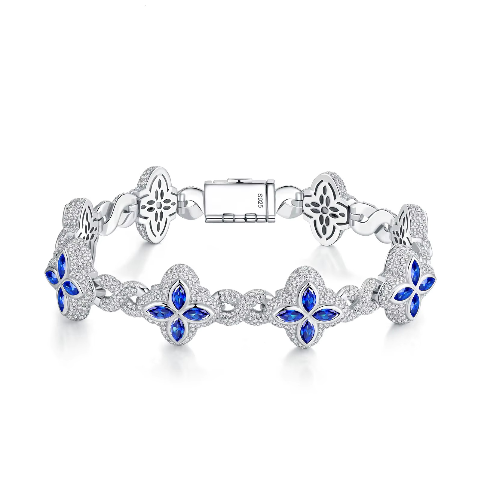 Hot Selling 15MM 925 Sterling Silver Cuban Clover Bracelets Iced Out Hip Hop Infinity Colored Moissanite Cuban Bracelet