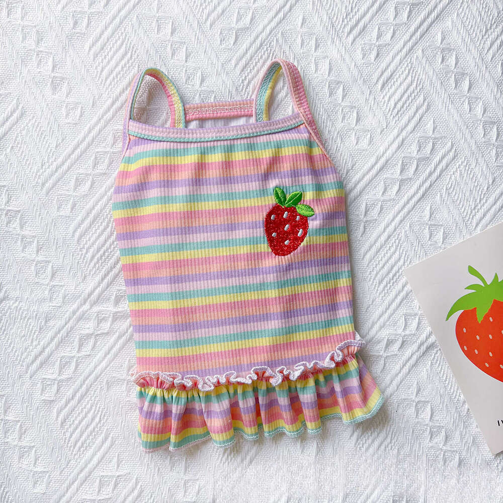 Famous brand New Rainbow Striped Pet Dog Cat Summer Ins Thin Clothes Puff Sleeve Vest Princess Style Dress pupakaIK