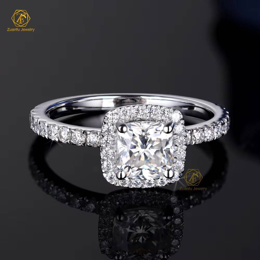 ZuanfoJewelry Custom 1CT 6x6mm 925 Sterling Silver Moissanite Solitaire Women Engagement Wedding Ring Halo Ring With Women