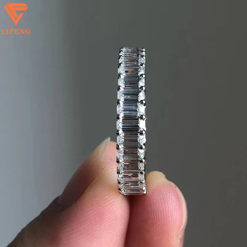 High Quality S925 Silver Moissanite Ring for Men Luxury Emerald Cut Promise Stacking Engagement 925 Silver Baguette Ring