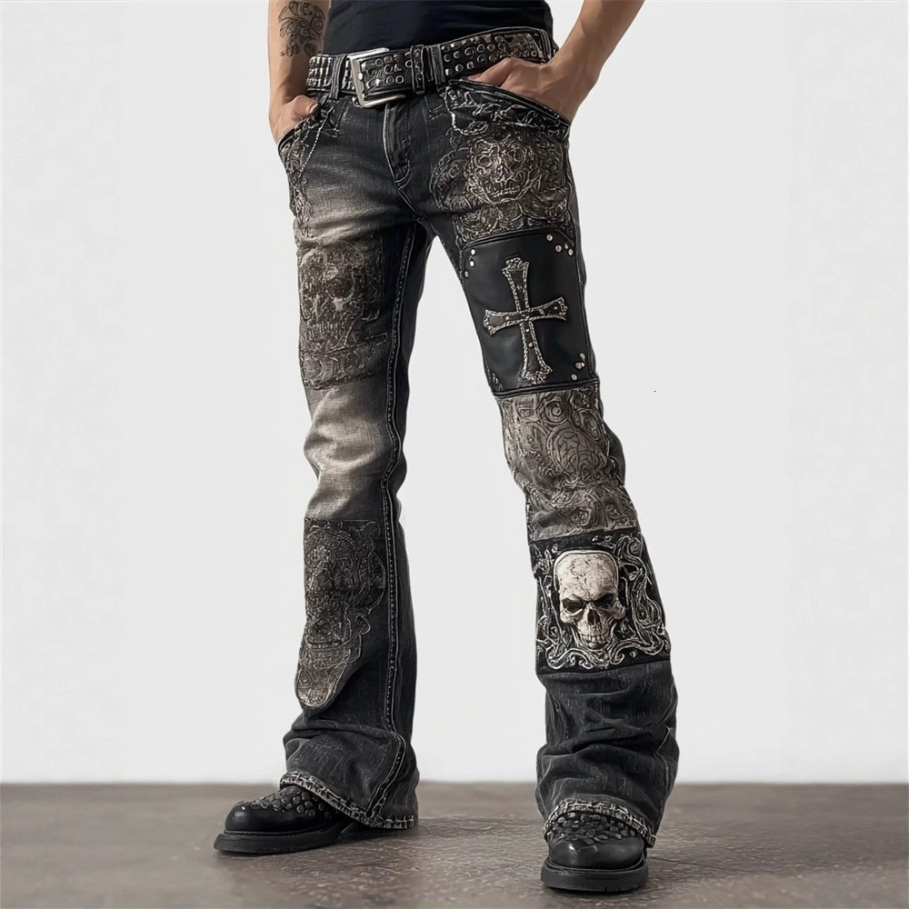 jeans for mens designer Wide Rock Revival Ripped Wash Patchwork Jeans Embroidered Sports Jeans Party Jeans Summer Jeans Guys' Jeans Men's De