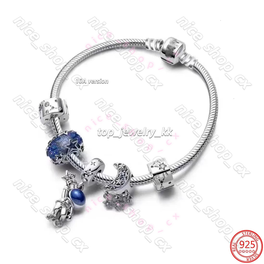 Pandorajewerly Classic 925 Sterling Silver Pandorab Bracelet Designer For Women Blue Crystal Bead Astronaut Charm Bracelet Designer Jewelry Christmas Gift 14e