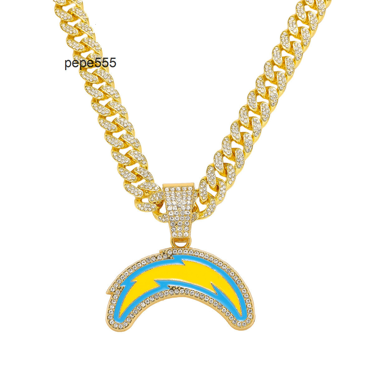New mens full-diamond chain hip-hop style personalized oil-drip lightning football team logo pendant