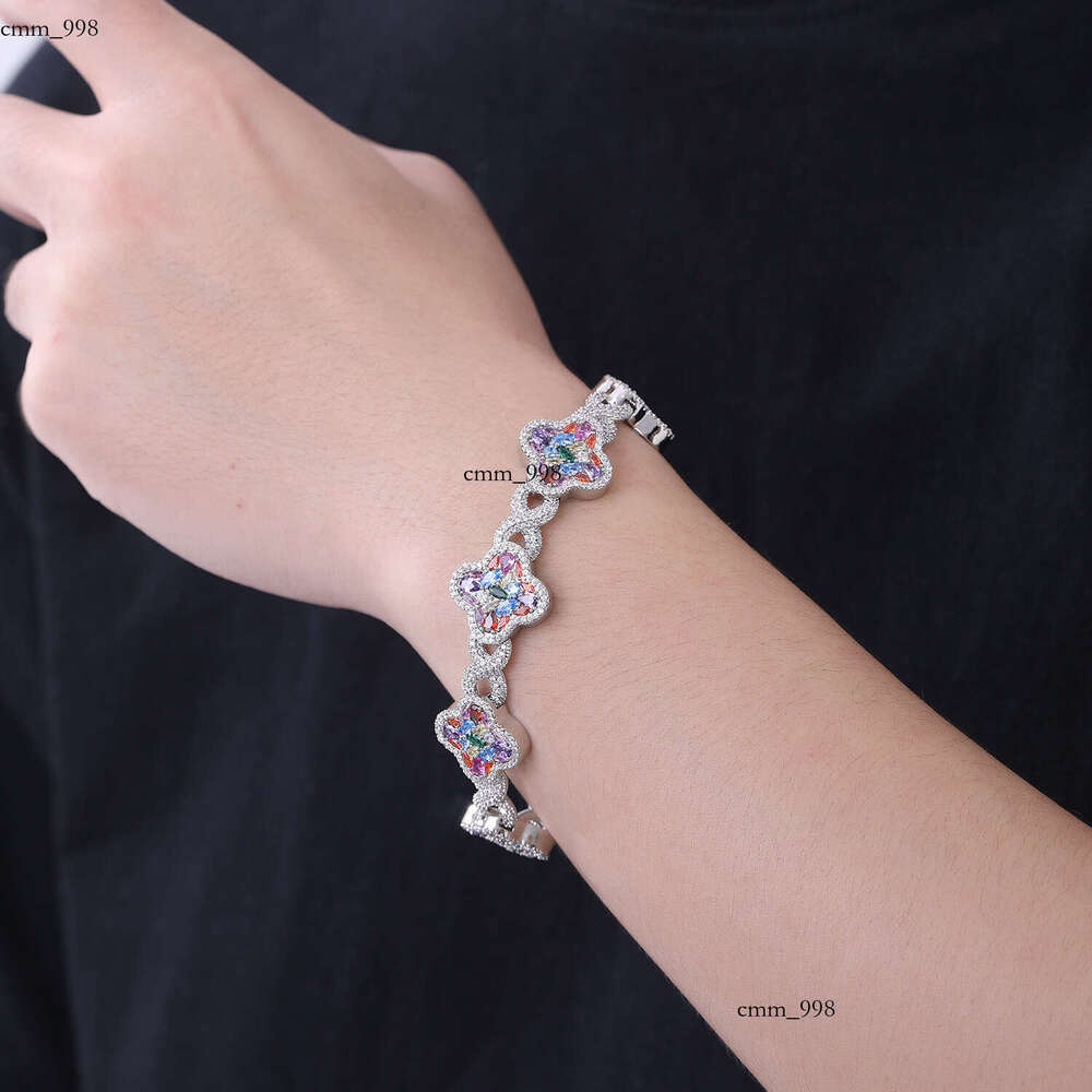 European and American Cross-Border Small Fragrance Style Four-Leaf Clover Star-Shaped Bracelet Multi-Color Full Inlaid 2025 Winter Frh Sweet Jewelry - view 3