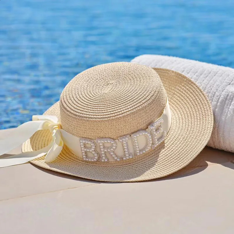 Pearl Bride sun Hat summer beach pool Wedding engagement Bachelorette hen Party Bridal Shower honeymoon Travel decoration gift 260414