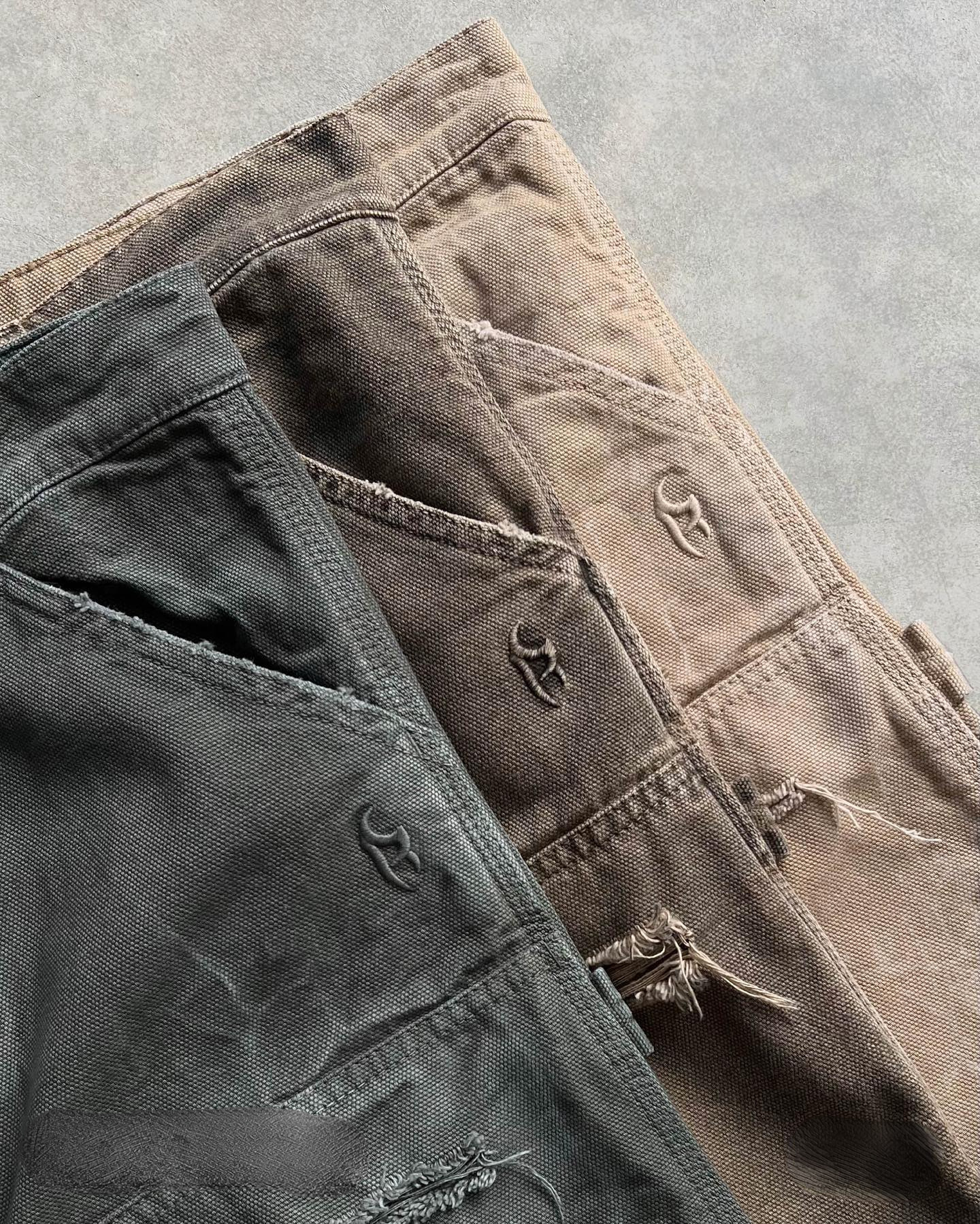 Men's Jeans Reaven Vintage Washed Denim Shorts Destroyed Mid Thigh Cargo Pockets Distressed Raw Hem Baggy Retro Streetwear Workwear Style