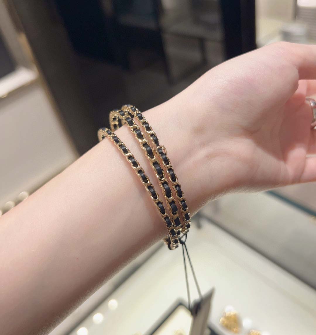 2026 Luxury quality charm 3pcs in a set punk bangle with black genuine leather in 18k gold plated have stamp simple design PS6519B - view 6