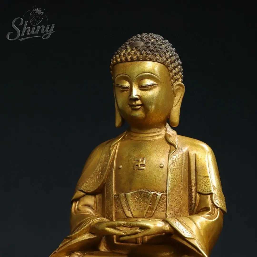 Vintage Brass Amitabha Sakyamuni Buddha Chinese Feng Shui Meditation Buddha Sculpture Figurines Home Decor StatuesT260415
