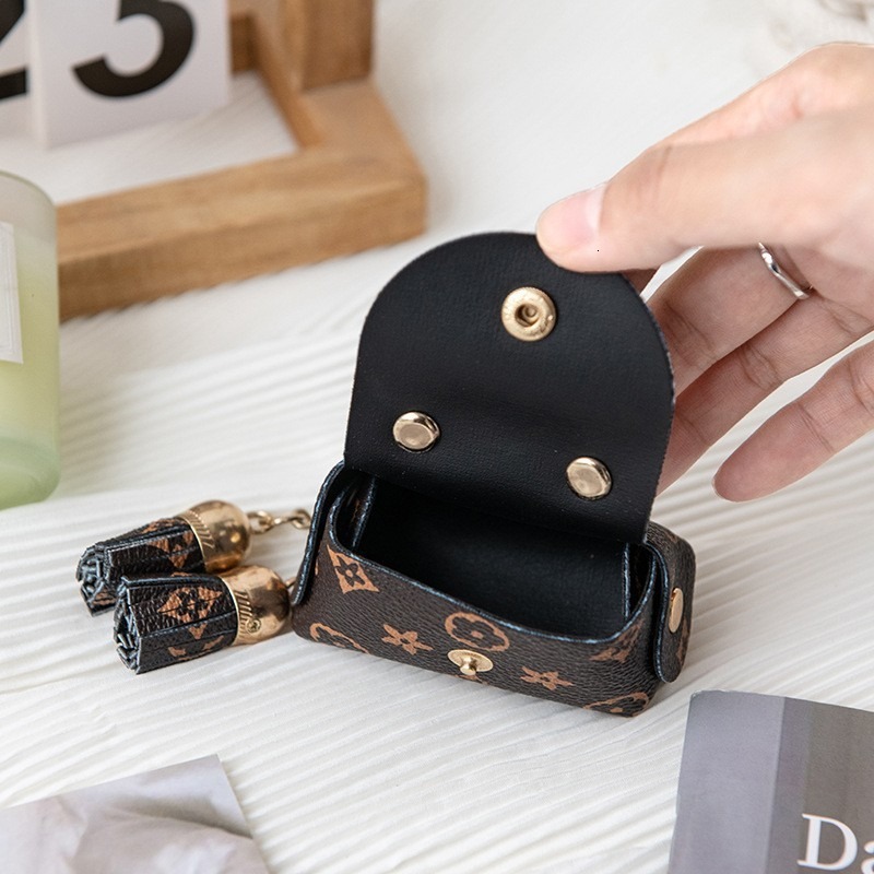 Cute Mini Leather Small Bag Coin Purse Earphone Bag Storage Bag Old Flower Pendant Key Card Holder Key Bag for Women