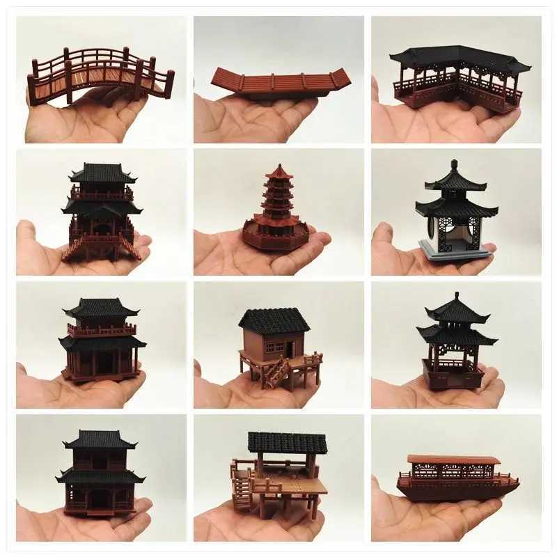 3D-Printed Ancient Architectural Pavilions Boats Bridges Chinese-Style Architectural Decorative Model And Small Family OrnamentsT260415