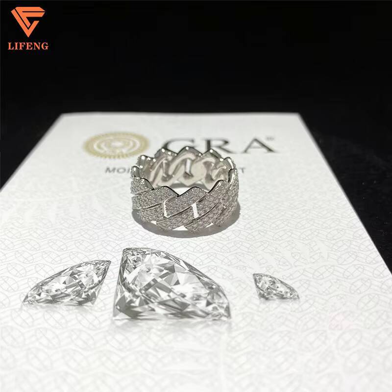 Custom Fashion Design Cuban Ring VVS Moissanite 925 Sterling Silver Hip Hop Ice Out White Gold Jewelry Gift for Men