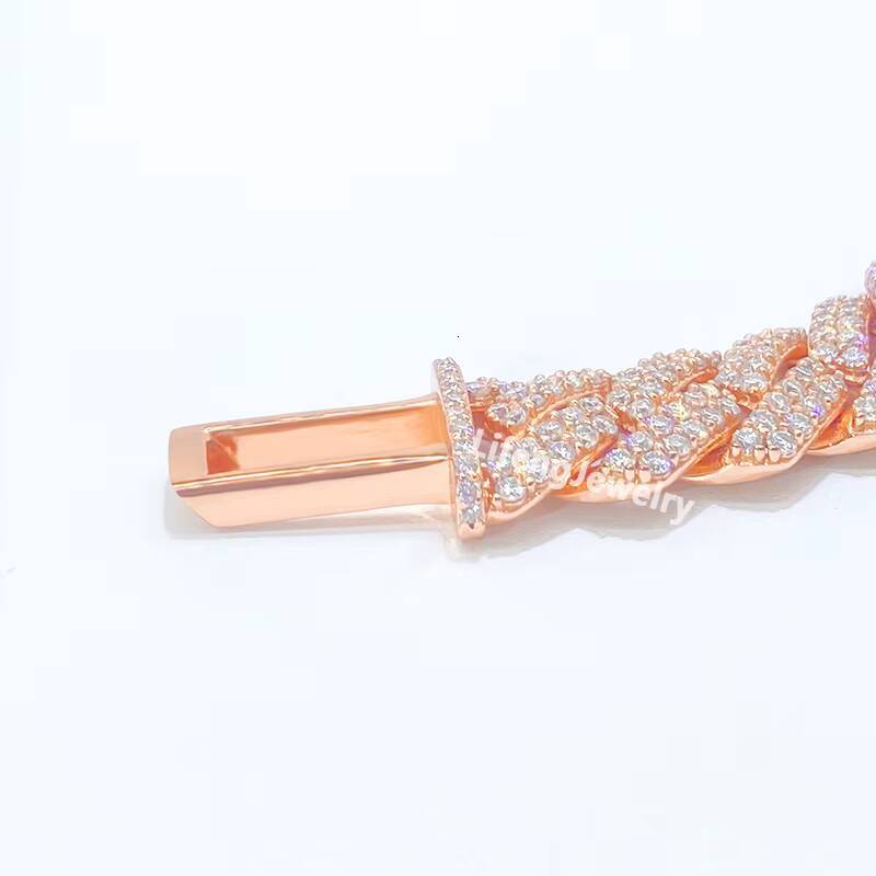 14mm 2Rows Rose Gold Plated VVS Moissanite Cuban Link Chain HipHop 925 Sterling Silver Iced Out Diamond Moissanite Bracelet
