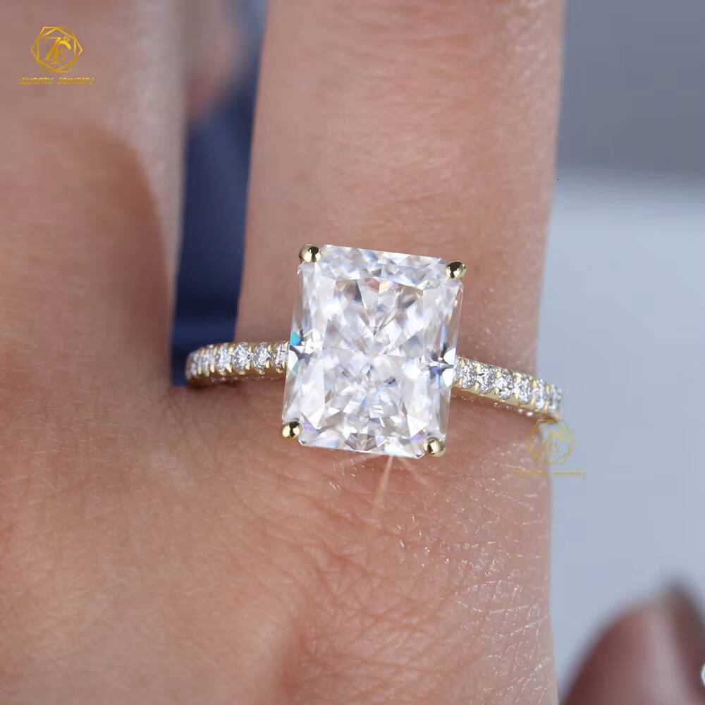 Trendy AU750 18K Solid Yellow Gold Big Size 9x11MM 5 Ct Radiant Cut Moissanite Diamond Engagement Ring
