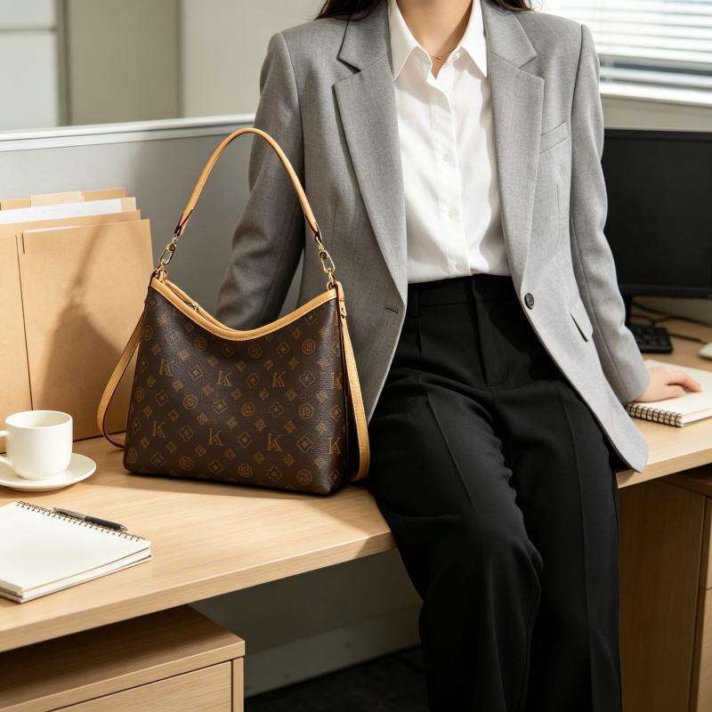 Monogram Hobo Shoulder Bag, Luxury Designer Crossbody Handbag, Large Capacity Tote Bag for Women, Fashion Casual Daily Commute Shopping Handbag Adjust