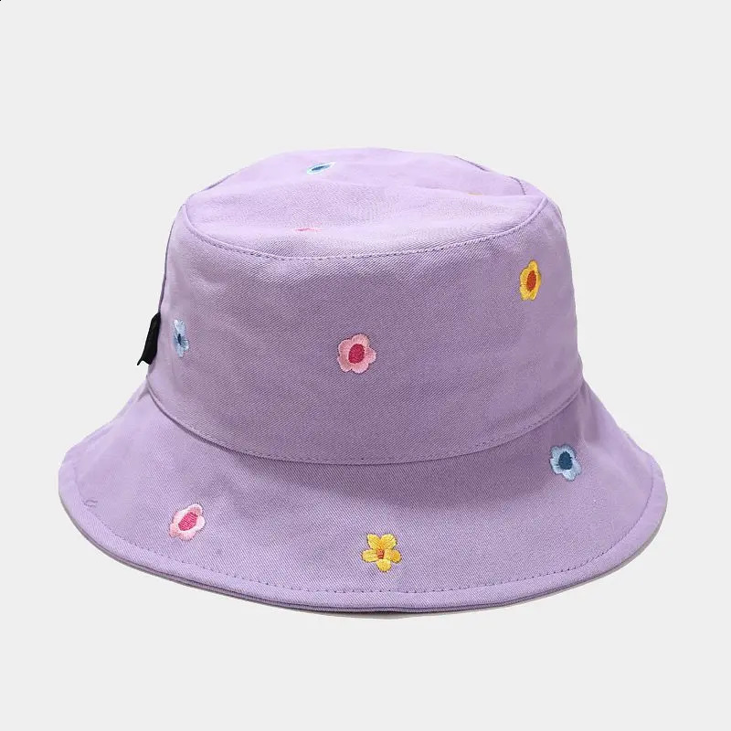 LDSLYJR Cotton Flower Embroidery Bucket Hat Fisherman Outdoor Travel Sun Cap Hats for Men and Women 250 260414