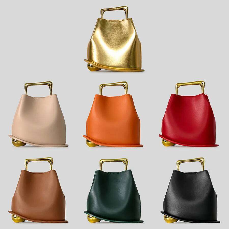 Fashion Metal Hand-Held Irregular Bucket 2026 New Women's Handbag Luxury Pu Leather Shoulder Crossbody Bags Small Tote Bag