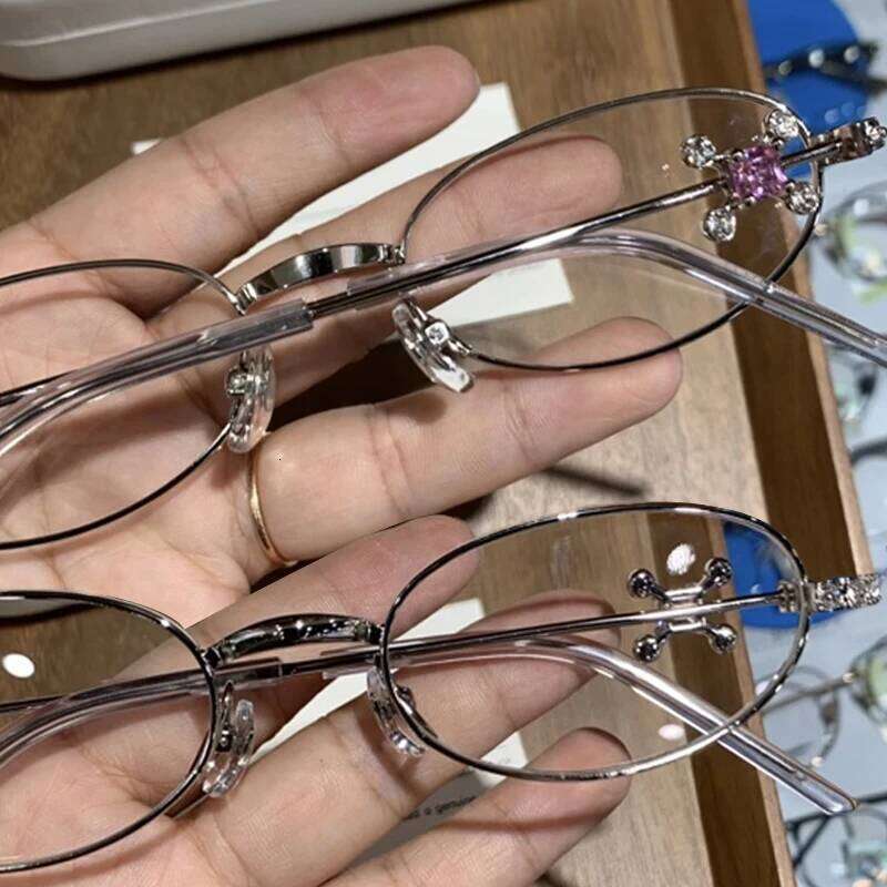 Oval Shades Rhinestone Glasses Bling Eyeglasses Frames Clear Lens Spectacles Women Retro Diamond Frame Anti-Blue Light Eyewear