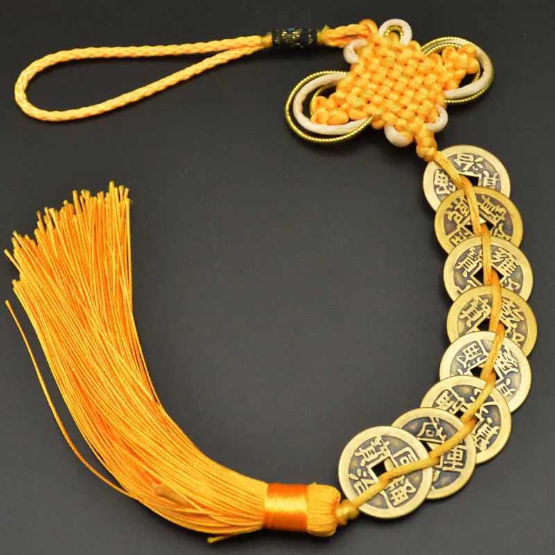 Chinese manual Knot Fengshui Lucky Charms Ancient I CHING Copper Coins Mascot Prosperity Protection Good Fortune Home Car DecorT260415