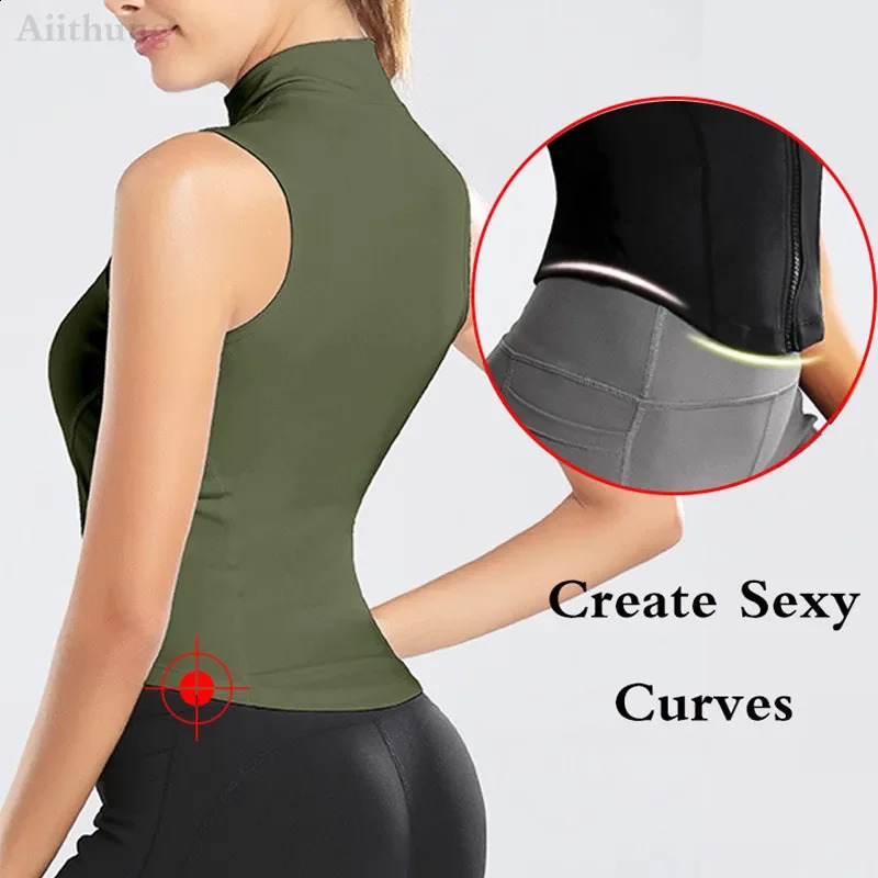 Aiithuug Athletic Zip Up Sweat Vest Jacket Sleeveless Running Yoga Tops High Neck Shirts Sports Top Fitness Women Workout Tops 260413