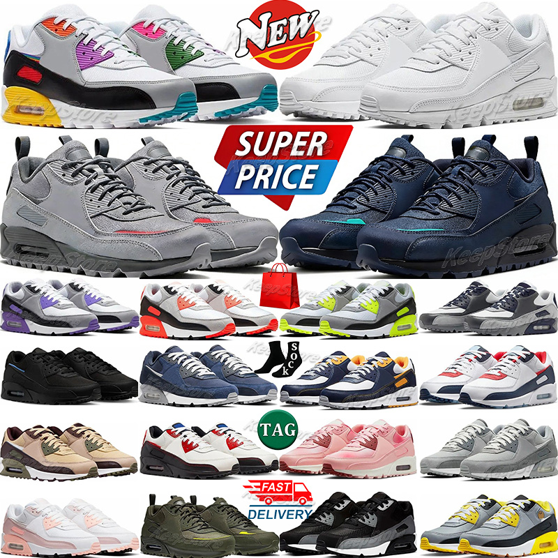 Designer 90 Running Shoes 90s Sneakers Mens Womens Trainers Wolf Grey Polka Dot Total Orange Laser Blue Hyper Grape Royal Midnight Navy Mesh Leather Outdoor Sport