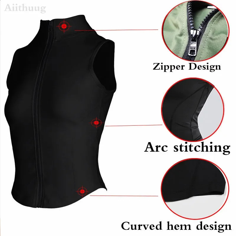 Aiithuug Athletic Zip Up Sweat Vest Jacket Sleeveless Running Yoga Tops High Neck Shirts Sports Top Fitness Women Workout Tops 260413