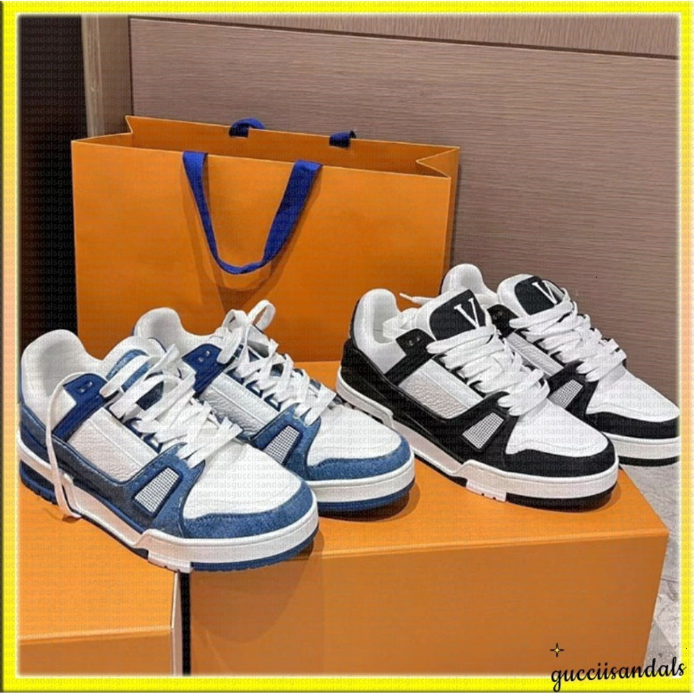 Designer lviilys shoes Leather Embossed Sneaker lace-up Dress shoes white black sky blue green denim pink red shoes womens mens casual sneakers 36-45