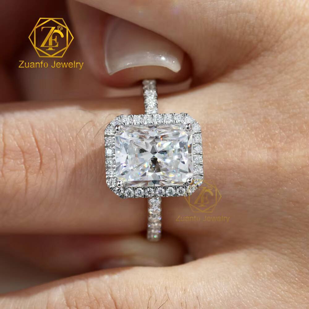 Radiant Cut Moissanite VVS 1 3CT Engagement 14K White Gold GRA Wedding Promise Ring for Women Halo Design