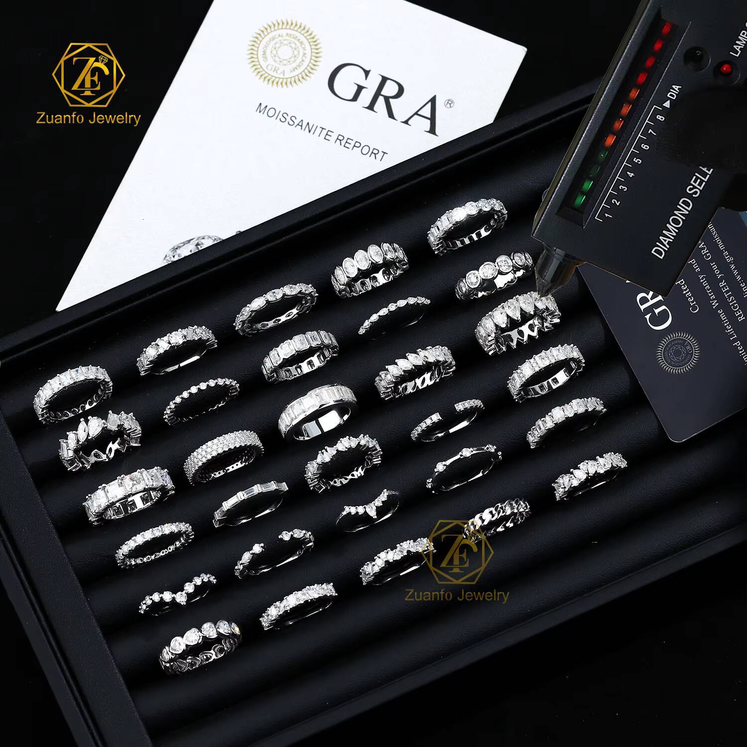 Fine Jewelry S925 Silver Princess Emerald Round Cut Vvs d Color Eternity Moissanite Hip Hop Tennis Ring for Men and Women